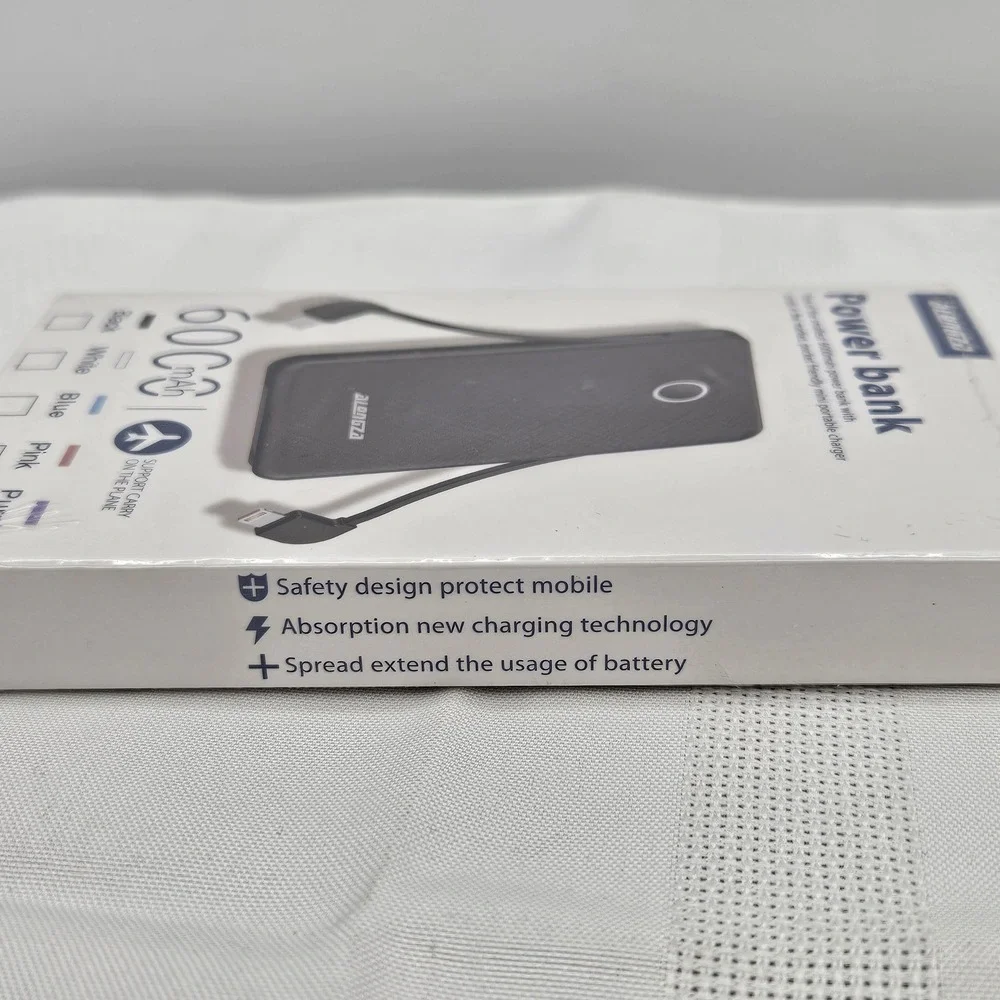 Alongza SK95 6000mAh Power Bank Pink Mini Portable Charger Built-in Cables‎ NEW